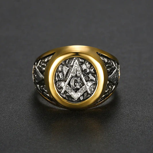 Pandora J Mens Freemason Masonic White AG CZ Stainless Steel Ring Size 5-16