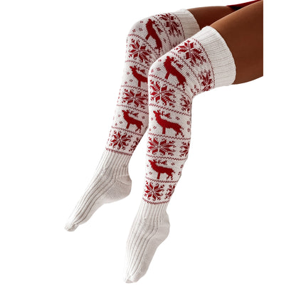 Pandora J Classic Christmas Knitted Cotton Woolen Thigh High Stockings