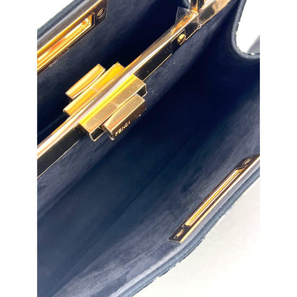 Fendi Peekaboo I see u Medium Printed Velvet Black Blue Satchel Shoulder Bag