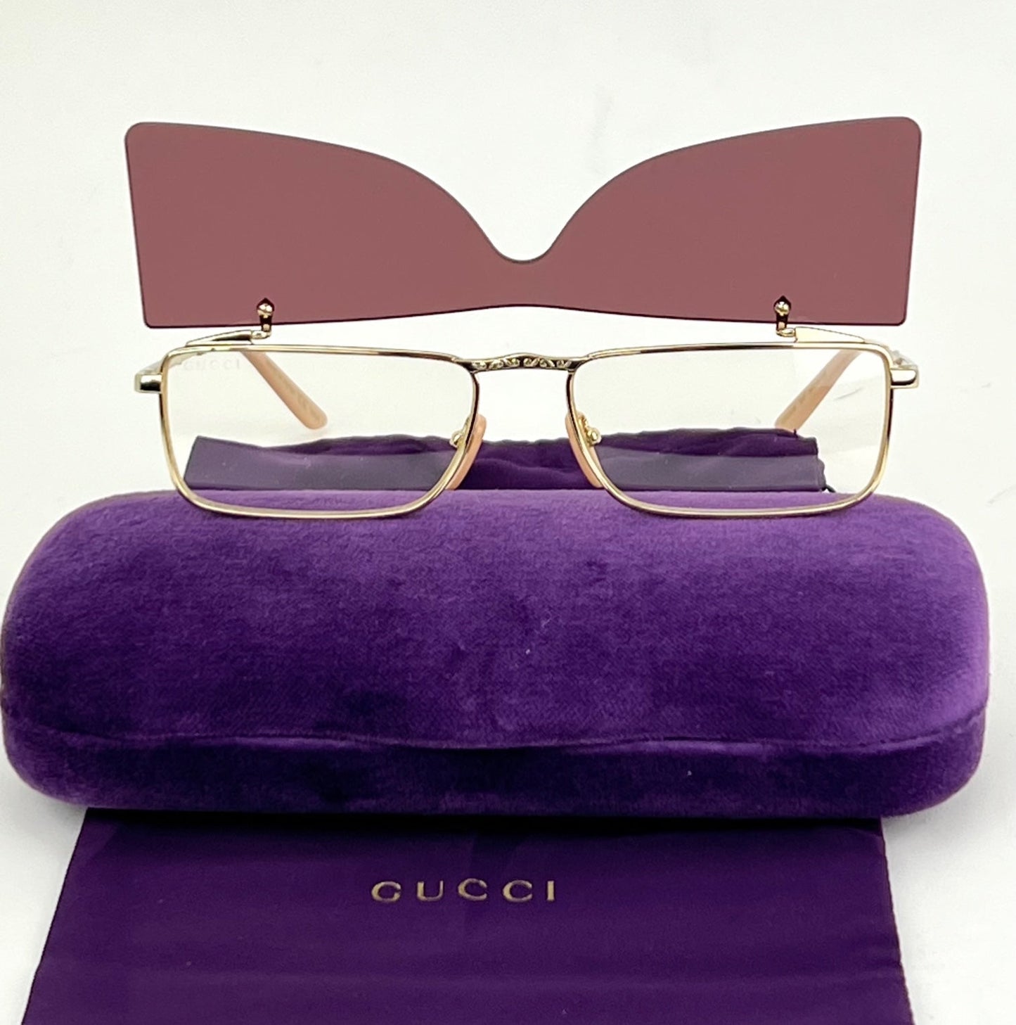 Gucci Flip-Up Sunglasses Rectangle Red Gold frames