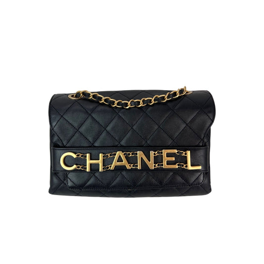 Chanel Calfskin Quilted Enchained Black Flap Shoulder Bag
