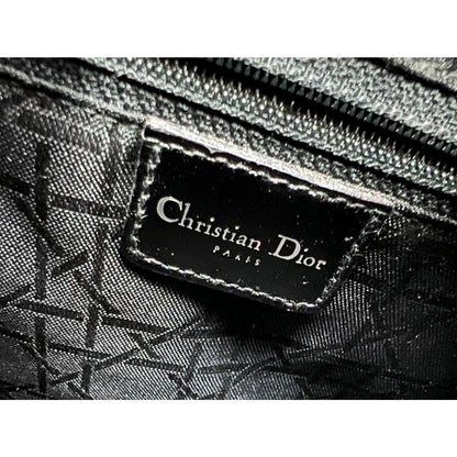 Christian Dior Large Lady Black Patent Leather Canvas Hand Bag