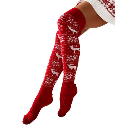 Pandora J Classic Christmas Knitted Cotton Woolen Thigh High Stockings