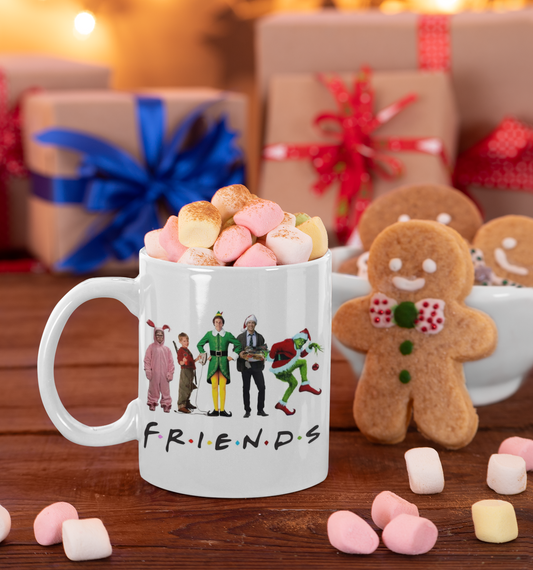 Photo of all of our favorite Christmas "FRIENDS" on a mug