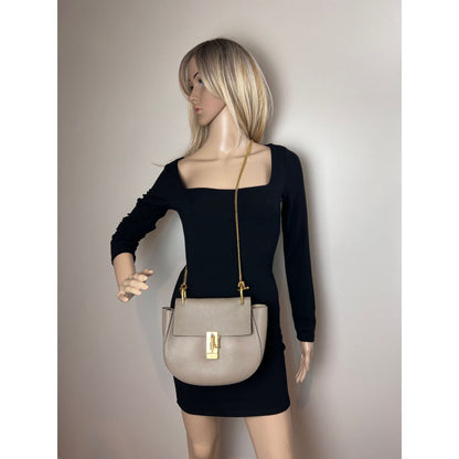 Chloe Small Drew Gray Grained Lambskin Leather Shoulder Cross-body Bag