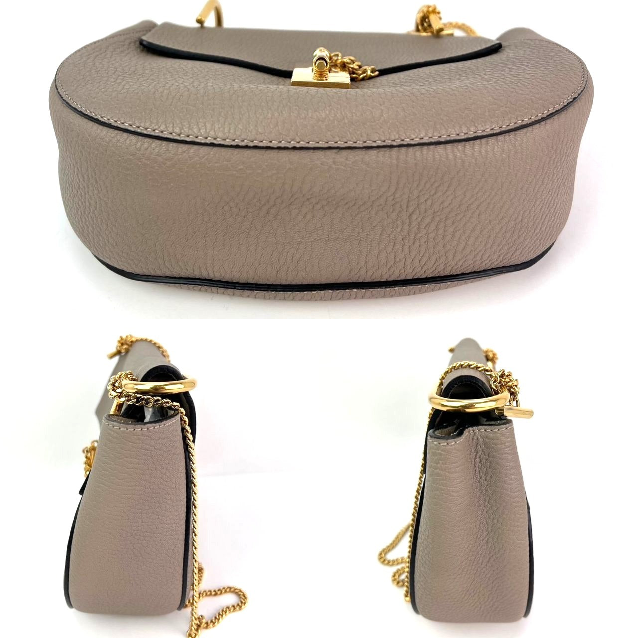 Chloe Small Drew Gray Grained Lambskin Leather Shoulder Cross-body Bag