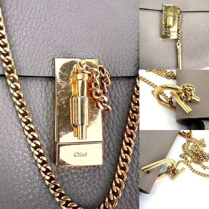 Chloe Small Drew Gray Grained Lambskin Leather Shoulder Cross-body Bag