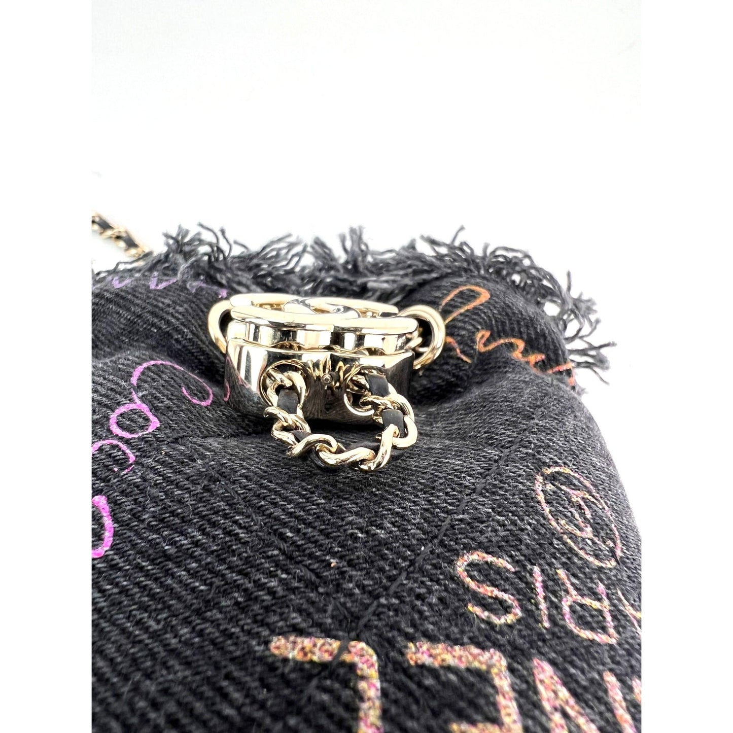 Chanel Denim Quilted Mood Mini Bucket With Chain Black