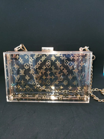 Pandora J Gifts Customizable Acrylic Clutch - Elegant Transparent Evening Bag with Versatile Chain Strap, Perfect for Personalization, Ideal for Weddings, Parties, and Special Events