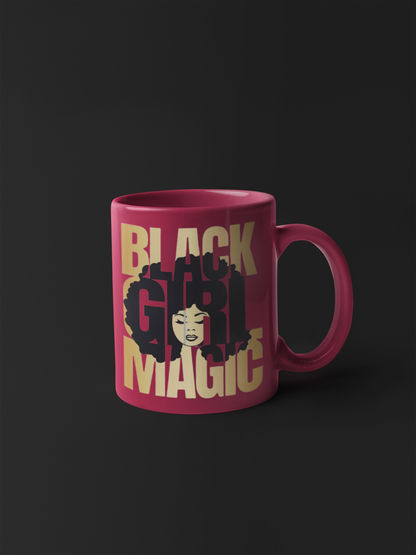 Red mug with Gold Letter Black Girl Magic with silhouette of Black Girl with AFro