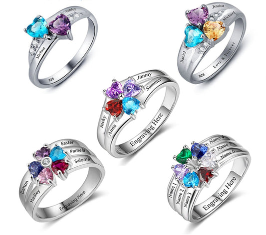 Examples of the Custom Silver Rings that can be engraved and have birth stones added