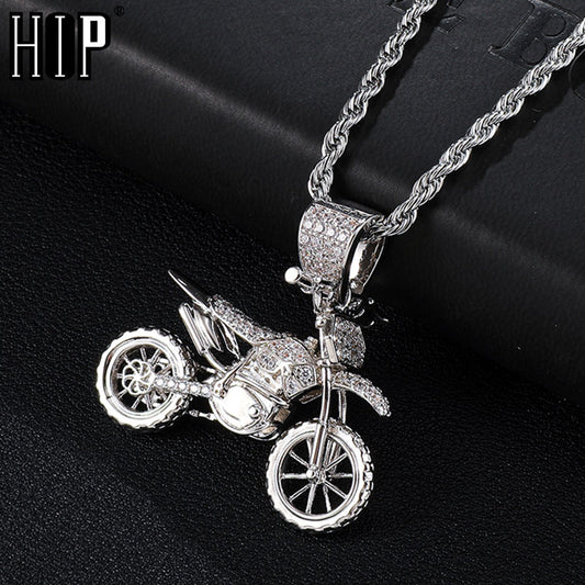 Cubic Zirconia Bling dirt bike pendant and Chain