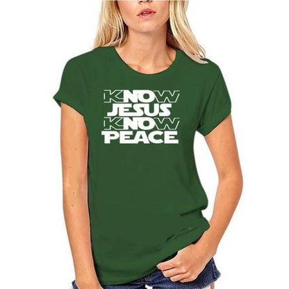 Know Jesus Know Peace Know Crew Neck Comfortable T shirt