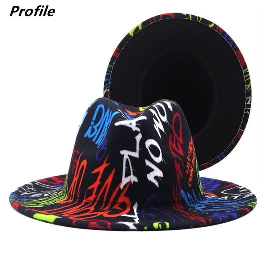 Tie-dye fedora graffiti letters monochrome fedora hat with painted felt