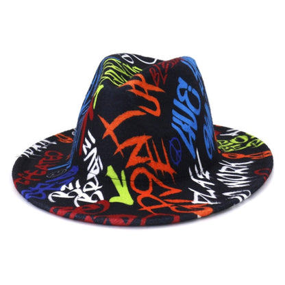 Tie-dye fedora graffiti letters monochrome fedora hat with painted felt