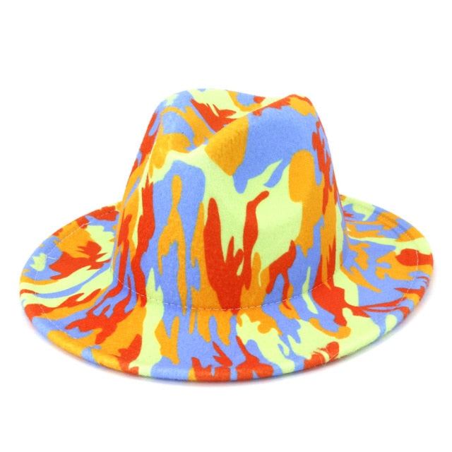 Tie-dye fedora graffiti letters monochrome fedora hat with painted felt