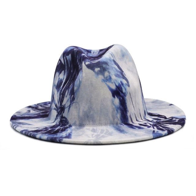 Tie-dye fedora graffiti letters monochrome fedora hat with painted felt