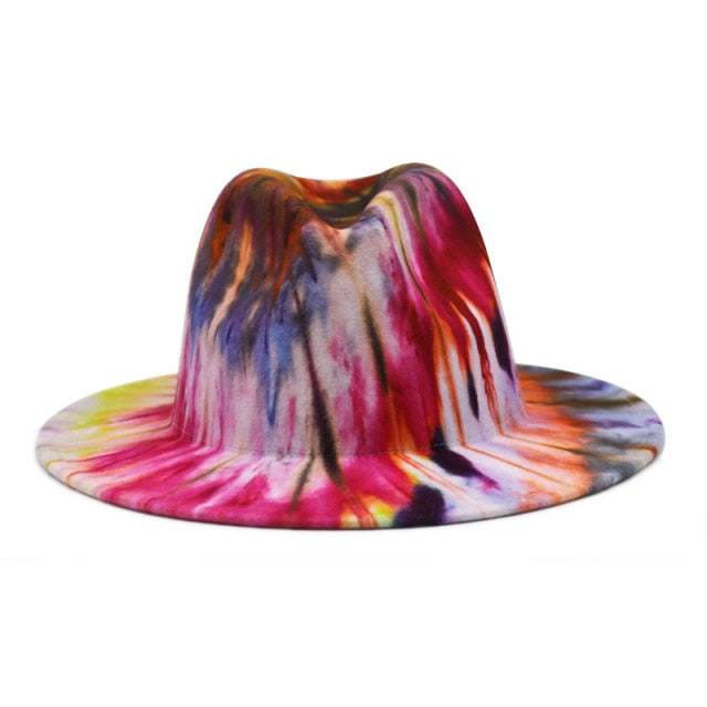 Tie-dye fedora graffiti letters monochrome fedora hat with painted felt