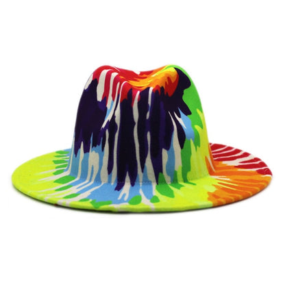 Tie-dye fedora graffiti letters monochrome fedora hat with painted felt