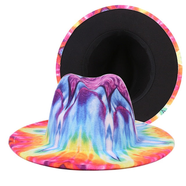 Tie-dye fedora graffiti letters monochrome fedora hat with painted felt