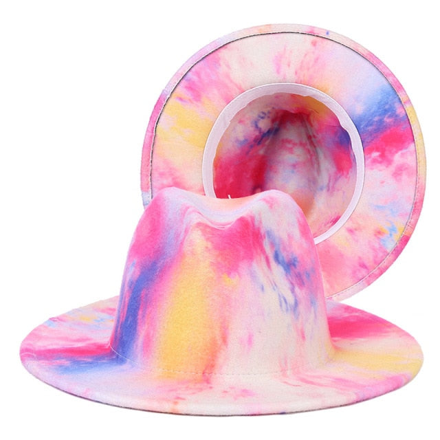 Tie-dye fedora graffiti letters monochrome fedora hat with painted felt