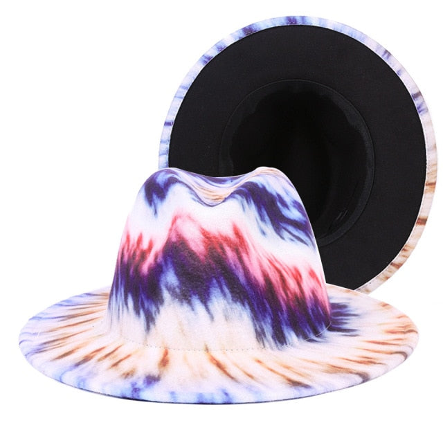 Tie-dye fedora graffiti letters monochrome fedora hat with painted felt