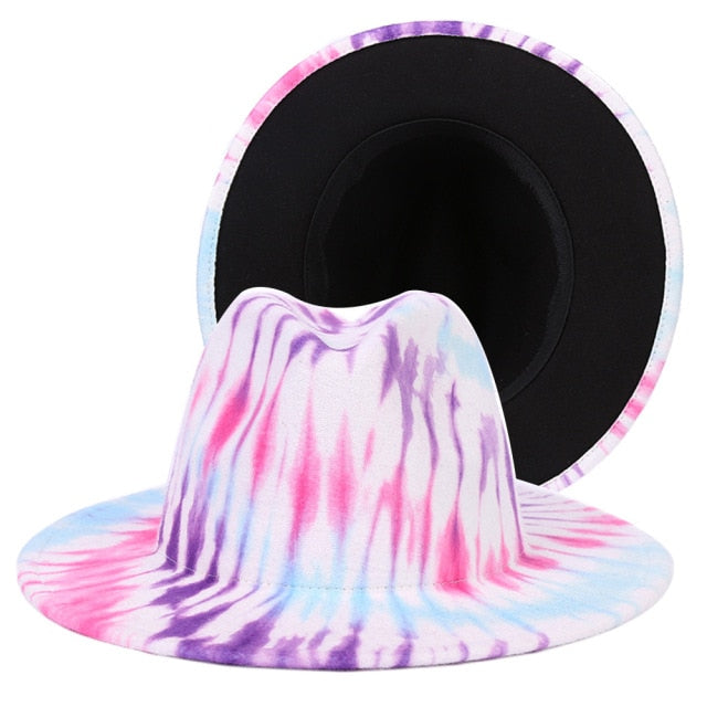 Tie-dye fedora graffiti letters monochrome fedora hat with painted felt