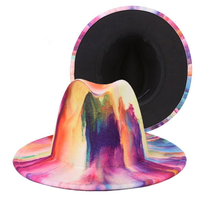 Tie-dye fedora graffiti letters monochrome fedora hat with painted felt