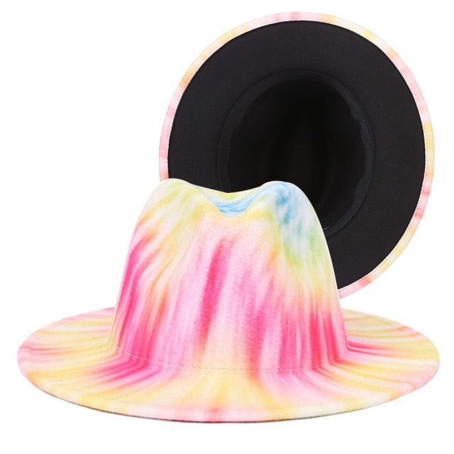 Tie-dye fedora graffiti letters monochrome fedora hat with painted felt