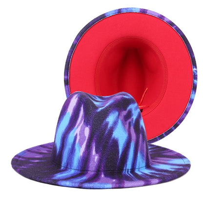 Tie-dye fedora graffiti letters monochrome fedora hat with painted felt